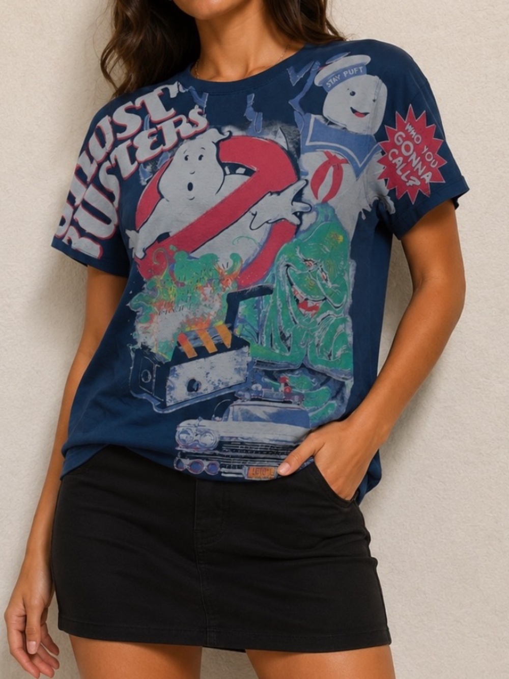 Ghostbusters T-Shirt Womens Size Medium Blue Full Graphic Casual Movie